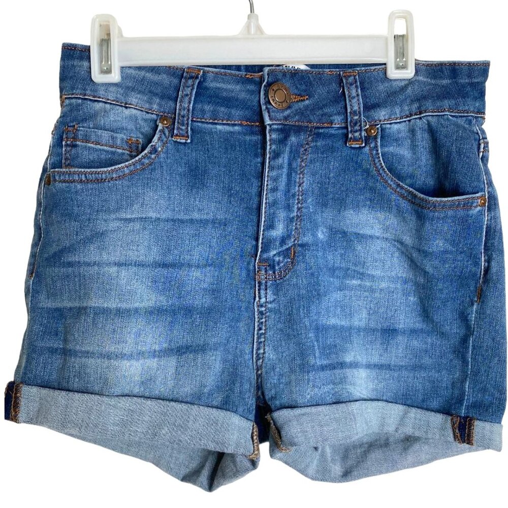 Blue Savvy Blue Denim Stretch Shorts with Cuffed Hem Size S Coquette Sexy Y2K